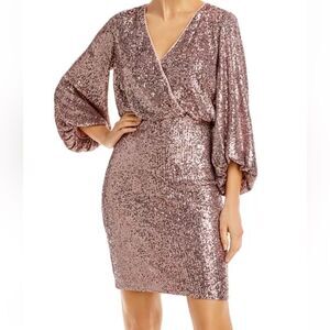 New Eliza J Long Sleeved Sequinned Dress Size 8 Color Rose Gold